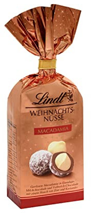 Lindt Schokolade Weihnachts-Nüsse Macadamia | 100 g Beutel | Köstliche Macadamia Nüsse in Vollmilch-Schokolade | Schokoladengeschenk zu Weihnachten