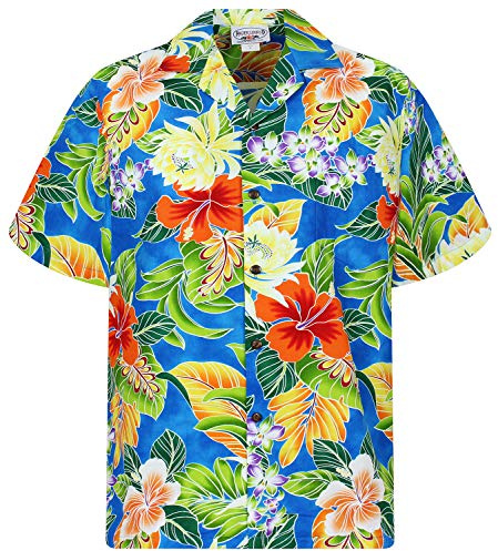 P.L.A. Pacific Legend Original Hawaiihemd, Kurzarm, New Flower, Türkis, XXL