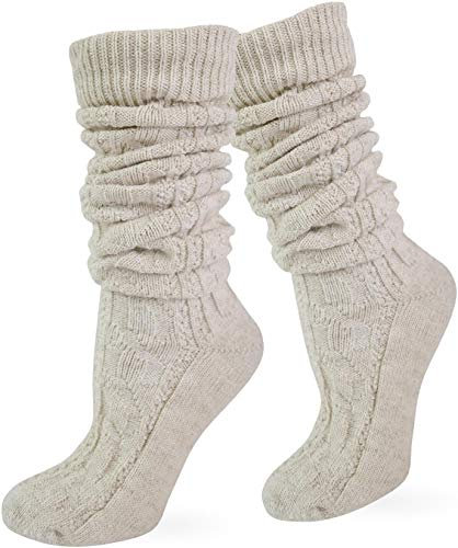 normani Original Trachtensocken Trachten Strümpfe Socken Natur Kniebundstrümpfe Pin Knopf Lang Kurz bis Übergröße Farbe Beige lang Größe 35/38