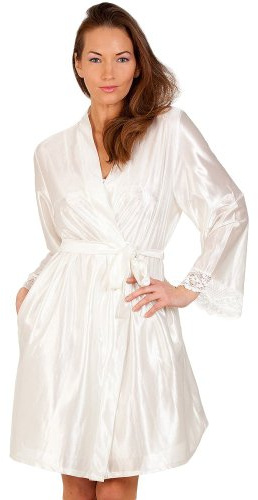 Camille Womens Luxury Short Wrap & Chemise Set - Ladies plain Lightweight & Breathable Summer Nightwear With Tie Belt Fastenng Ivory