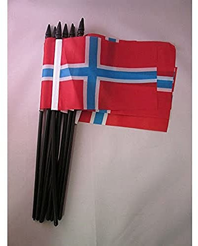AZ FLAG Bandera de Noruega 15x10cm con Palo - Lote de 10 Bandera Noruega 10 x 15 cm Poliester Ligero