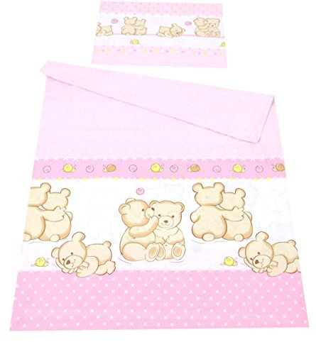 BABYLUX Bettwäsche Bezug 2 Tlg. 100 x 135 cm Kinderbettwäsche Bettwäsche Bettset Babybettwäsche (64. Teddybären Rosa)