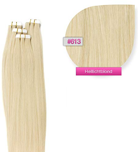 Tape In On Tressen Echthaar Extensions 60cm 10 x 2,5g Nr.613 Helllichtblond Tresse Haarverlängerung