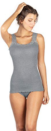 EGI Canottiera Donna Lana Seta Elegante Pizzo Made in Italy Sottogiacca Intimo Top Donna, Art. 1491 (S-M, Grigio Medio)