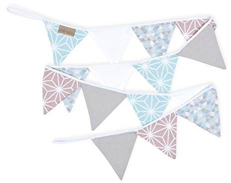 KraftKids Stoff-Wimpelkette weiße Diamante auf Cameo Rosa und Pastel Blau, handgemachte Wimpel-Girlande aus Baumwolle