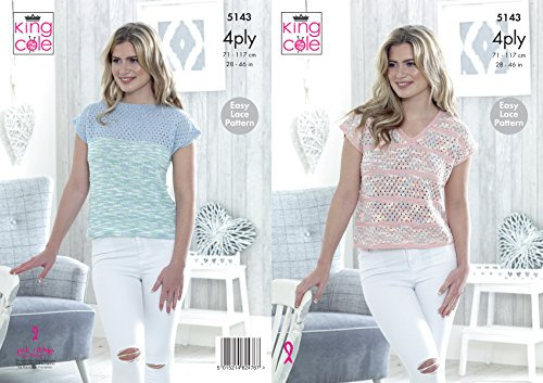 King Cole 5143 Knitting Pattern Womens Tops in King Cole Giza 4Ply and Giza Sorbet 4Ply