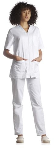 Tecno Hospital Uniforme completo para hospital con casaca y pantalón, talla S, estética para enfermeras, médicos, unisex con cremallera, Color blanco., S
