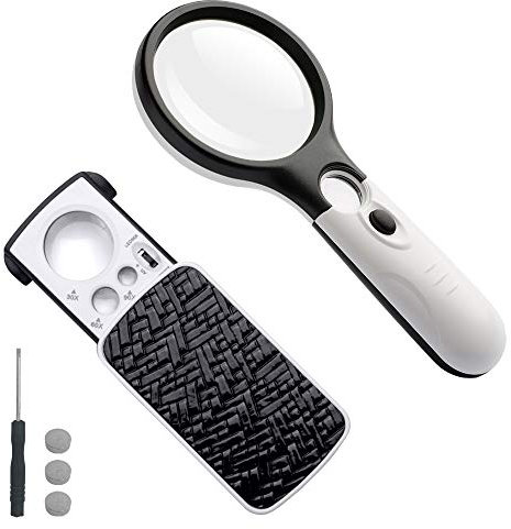 Afunta, Schmucklupe, Lupe mit LED-Licht, 30X, 60X, 90X, Taschenlupe für Edelsteine, Briefmarken, Münzen, Uhren, Hobby, Antiquitäten, Modelle, Fotos schwarz/weiß