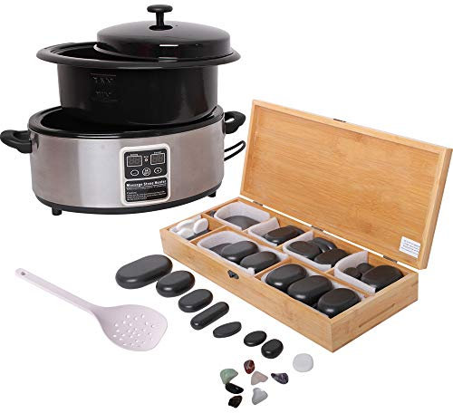 Set per massaggio con pietre calde Apparecchio riscaldante Riscaldatore 5,5 litri per pietre “calde” 64 pietre da massaggio per trattamenti termici Riscaldatore per pietre – Display digitale