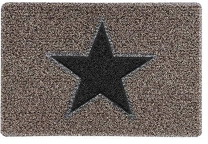 Nicoman STAR Door Mat|Entrance Barrier Dirt-Trapper Floor Mat|Patio Garden Conservatory Doormat|Indoor Outdoor Matt|Brown/Beige with Black Star, 60x40cm