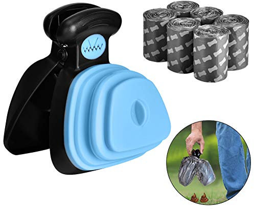 Queta Dog Pooper Scooper with 6 Waste Bags Small Pet Toilet Waste Storage Poop Scoop with Pet Poop Bags Walking Poop Remover Home Yard Outdoor Pickup Tool (Blue)