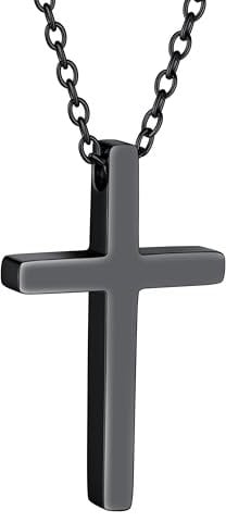 PROSTEEL Black Cross Necklace Women Men with Stainless Steel Chain