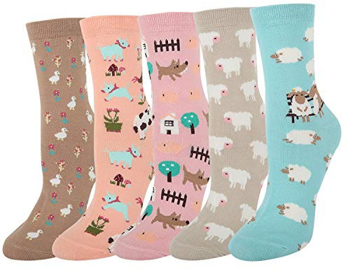 Lustige Socken für Damen und Mädchen, mit buntem Muster, niedlich, albern, floral, Cartoon, Tier, Baumwolle - - Medium
