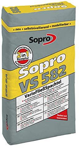 Sopro VarioFließSpachtel VS 582 25kg - Zementäre Spachtelmasse - Grau - Paste - Boden-Spachtelmasse - Nivellier- und Gefällespachtel