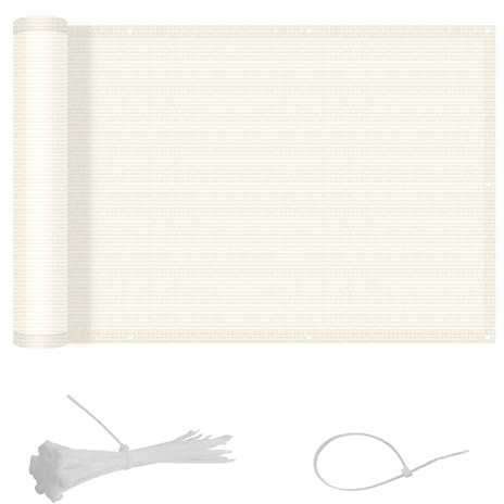 SUNNY GUARD Brise Vue Balcon 90x500cm in HDPE Couverture de Écran Jardin,Protection Solaire et respirabilité,pour Terrasse Jardin Balcon Patio,avec Attaches de câble,Crème