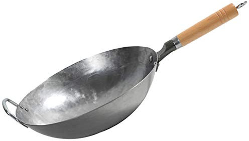 Vinbcorw Wok De Hierro, Plancha De Hierro Asiático, Comida Wok Ca, Wok Grande Y Mango De Madera, Revestimiento Antiadherente, Chino Para El Gas, El Wok Original Con Mango De Madera,B,36cm