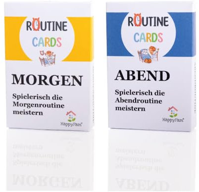 HappyFam Routine Cards Morgen & Abend, Routinekarten, Flashcards, Morgenroutine und Abendroutine fördern, Bildkarten, Paket mit 2 Produkten