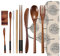 Lot de 9 couverts en bois réutilisables avec couteau, fourchette, cuillère, baguettes, pailles et brosse de nettoyage