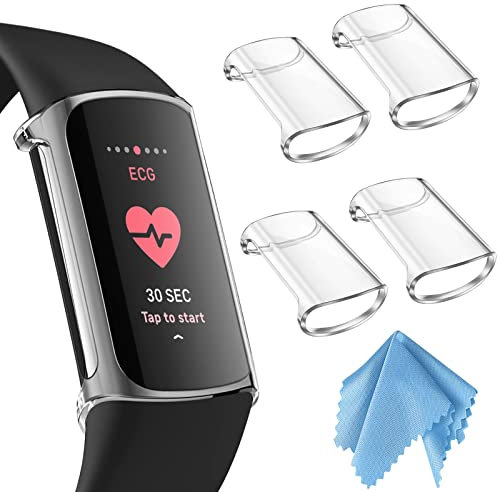 Fintie Hülle kompatibel mit Fitbit Charge 6/Charge 5 Smartwatch Schutzhülle [4 Stück] Ultradünne Leichte Schutz Gehäuse Abdeckung, 4 Transparent