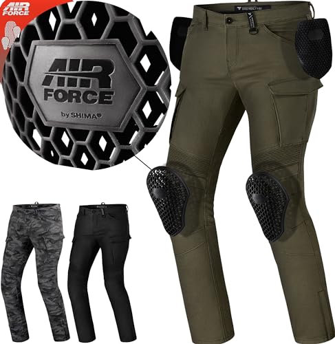 SHIMA GIRO 2.0 Motorradhose Herren - 4 Airforce Protektoren, Elastische, Slim Fit, Cargo Biker Hose mit DuraQL Aramid (Khaki, 36)