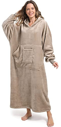 FUSSEDA Oversized Wearable Blanket Sweatshirt,Super Thick Warm Fleece Sherpa Cozy Blanket Hoodie with Pockets&Sleeves for Adult Kids