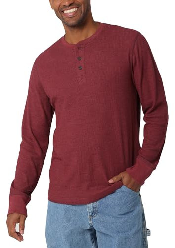 Wrangler Authentics Men's Long Sleeve Waffle Henley Shirt, Cabernet, 3XL