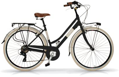 Airbici 605AL Damenfahrrad Citybike 28 Zoll Schwarz | Fahrrad Damen Retro Cityräder City Bike | 6 Gänge, Aluminiumrahmen, Schutzblech, LED-Licht und Gepäckträger City-Bike Damen (Schwarz)