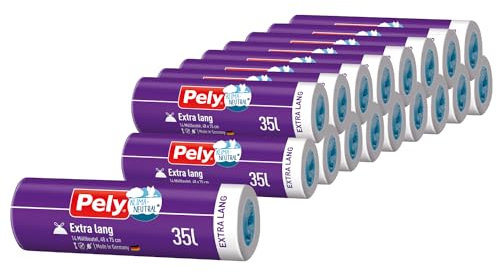 Pely Zugband Müllbeutel Anti Geruch 35 Liter extra lang - klimaneutralisiert durch Kompensation, Vorteilspack 23 x 14 Stück