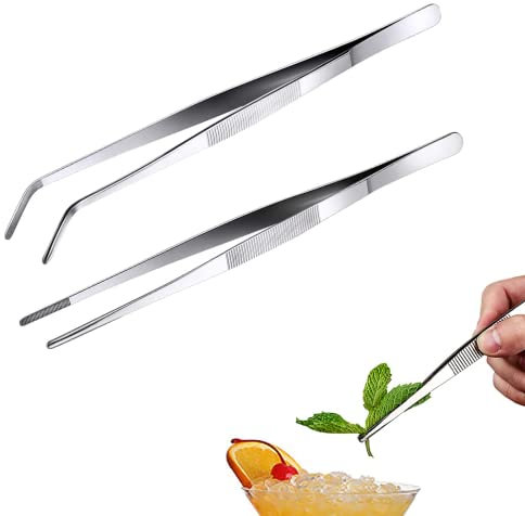 2 Stück Kochpinzette, Pinzette Küche, Pinzette Precision, Kochpinzette Edelstahl, Pinzette Lang, Fleischpinzette, Bratpinzette (16CM)