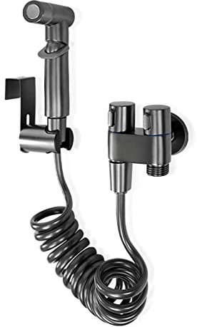RANRAO Bidet Vollkupfer Handbrause, mit 1-in-2-out-Doppelsteuerventil Wasserhahnspender, für Dusche Badezimmer Hygiene Toilettenpapier Windelreinigung, G1/2 Ventil, einfache Installation, Schwarz