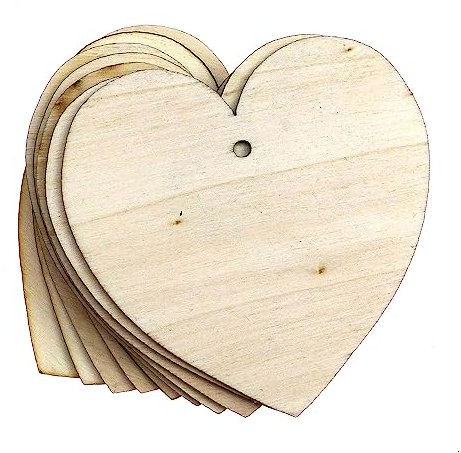 10x Wooden Curvaceous Heart Craft Shape 3mm Ply Valentine Love(12 x 12cm,Hole Top Centre)