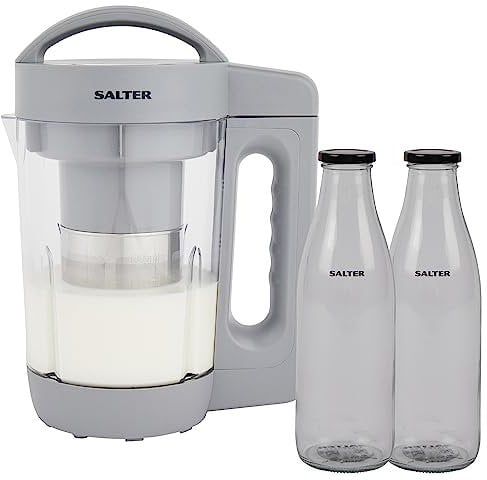 Salter COMBO-8796 Plant Milk Maker - Nutrient-Rich Plant & Dairy-Free, 1.6L Vegan Nut Milk Machine, Oat/Hazelnut/Coconut/Almond Milk, Transparent Design, Tritan BPA Free Plastic, Milk Bottles Included
