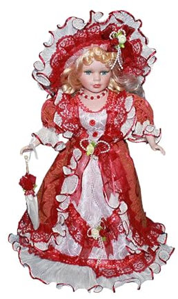 Harilla Miniatur-Porzellanfiguren, Frau, Keramikpuppe, Elegante, schöne 40 cm große Puppenhaus-Dame im Outfit für Puppenhaus-Dekoration, Rot