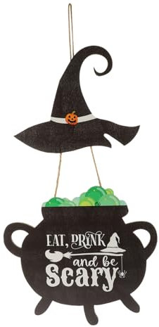 VINTORKY Hängende Holztafel Hexen-halloween- Gruseliges Halloween-zeichen Halloween-türdekorationen Haustürdekorationen Zum Urlaubsdekoration Türschilder Haushalt Beschilderung Hölzern