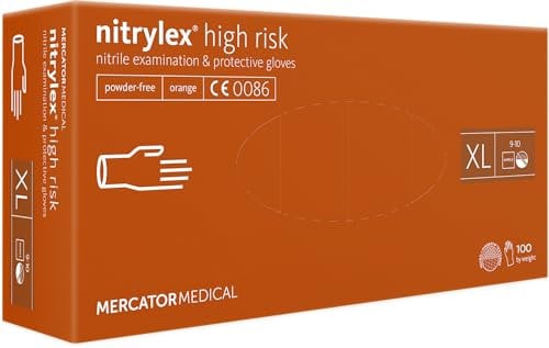 Haus-Held Nitrilhandschuhe High Risk - Orange - XL - 100 Stück (50 paar) Puderfreie und Latexfrei I 2x Dicker I Textur Finger I Schutzhandschuhe I Strapazierfähige I Arbeitshandschuhe
