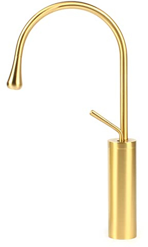 Gold Bad Waschbecken Wasserhahn, 48cm Waschtischarmatur Hoch, Waschtisch Armatur für Badezimmer aus Gold Chrom Messing, Wassertropfenform