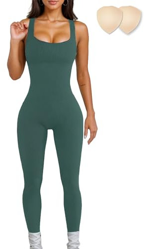 Merlvida Sport Jumpsuits für Damen Elastischer Figurformender Jumpsuit Damen Eng Nahtloser Bodysuit Bauchweg Overall Workout Body Einteiler Sportanzug