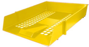 Nobel Plastics Filing Storage Letter Trays with Metal Risers - Desk Tidy Document Paper Filing In & Out - Ideal for School, Home And Offices (Yellow, 4 Trays + 12 Risers)