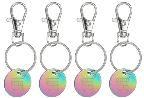 PATIKIL Porte-Clés Jeton de Caddie de Courses, Lot de 4 en Acier Inoxydable, Décapsuleur de Caddie, Porte-Clés pour Pièces de Monnaie, Couleurs Éclatantes