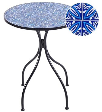 Gartentisch Metall schwarz / blau Mosaik Muster 60 cm rund Cigilano