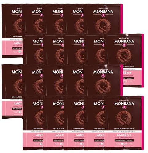MONBANA - 20 sachets de chocolat en poudre Lacté 4 Étoiles - 30 g | Doses individuelles de 30 g de chocolat en poudre à déguster tout au long de la journée - Chocolat Chaud, Petit Déjeuner
