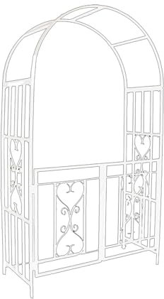 Rosenbogen 210x114x52 cm Metall Torbogen Mit Tür Tor Stabil Rankbogen Rankhilfe Gartenbogen Rosenhilfe Rosentor Rankgitter Hochzeitsdekoration Bogen(White)