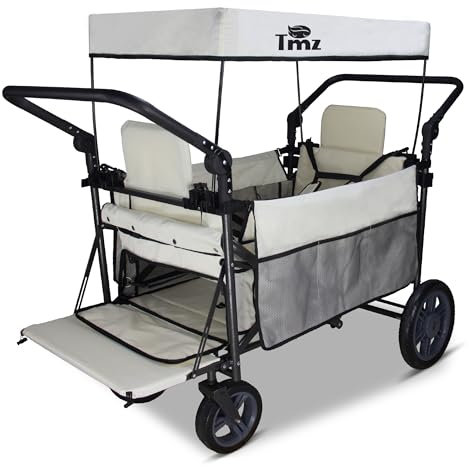 TMZ Bollerwagen faltbar mit Dach Handwagen Transportkarre Gerätewagen | klappbar | PU Reifen mit hoher Elastizität | bis 120 kg (Weiß)