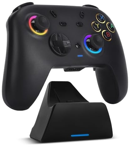 DoJoZone Mando PC Inalámbrico con Base de Carga, Bluetooth Mando Switch 2 con Hall Efecto Joystick (Sin Drift)/Trigger, Luz RGB, Botones Macro, Gaming Mandos para Switch2/Switch/OLED/Lite/PC Windows