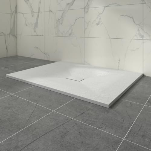 Aquariss SMC Anti Slip 1400 x 1000 mm Rectangular Wetroom Shower Tray White | Slate Effect Shower Enclosure Tray, for Bathroom Shower Door Enclosure, Walk In Shower Base, Slimline