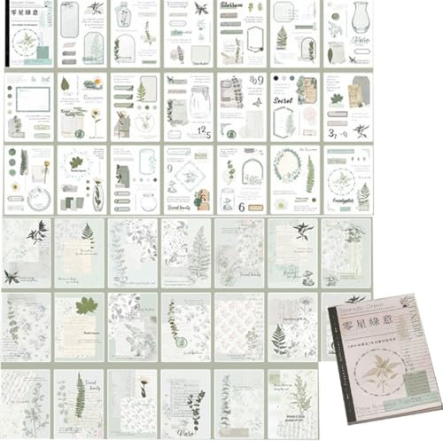 Votvlog Sticker Set, 40 Blatt Washi Papier Scrapbook Aufkleber Set, Selbstklebend Pflanzen Muster Sticker, Wasserfeste Graffiti Sticker Decals für Koffer, Laptop, Fahrrad, Skateboard, Motorrad Helm