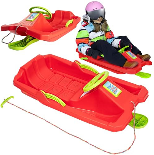 MOLTI Lenkschlitten, 84 cm, inkl. Zugseil ausgefeiltes Lenksystem kälte- und lichtbeständiger Kunststoff Winterspaß Schnee (Rot)