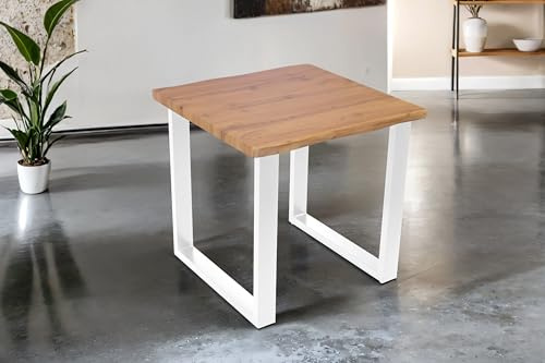 SAM Esstisch Josy 80x80 cm Holz Wildeiche-Optik U-Gestell weiß | 40 mm Tischplatte mit Baumkante, Metallgestell, Tisch für Esszimmer & Küche