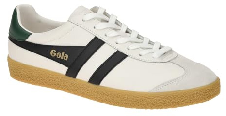 GOLA Unisex Medallist Leather Sneaker, White/Black/Evergreen/Gum, 41 EU