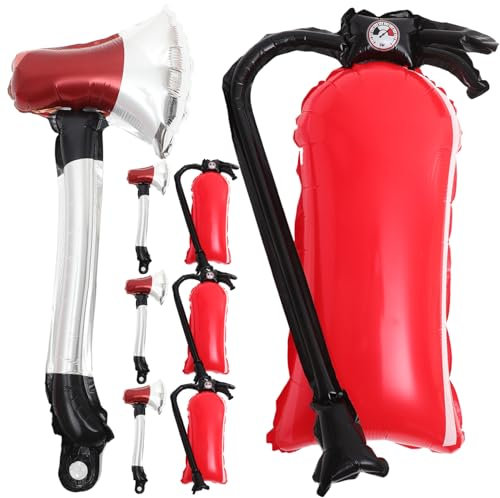 HEMOTON Adorable Fire Axe Fire Extinguisher Balloons 8pcs Set for Firefighter Birthday Party Sturdy Aluminum Foil Pe Film